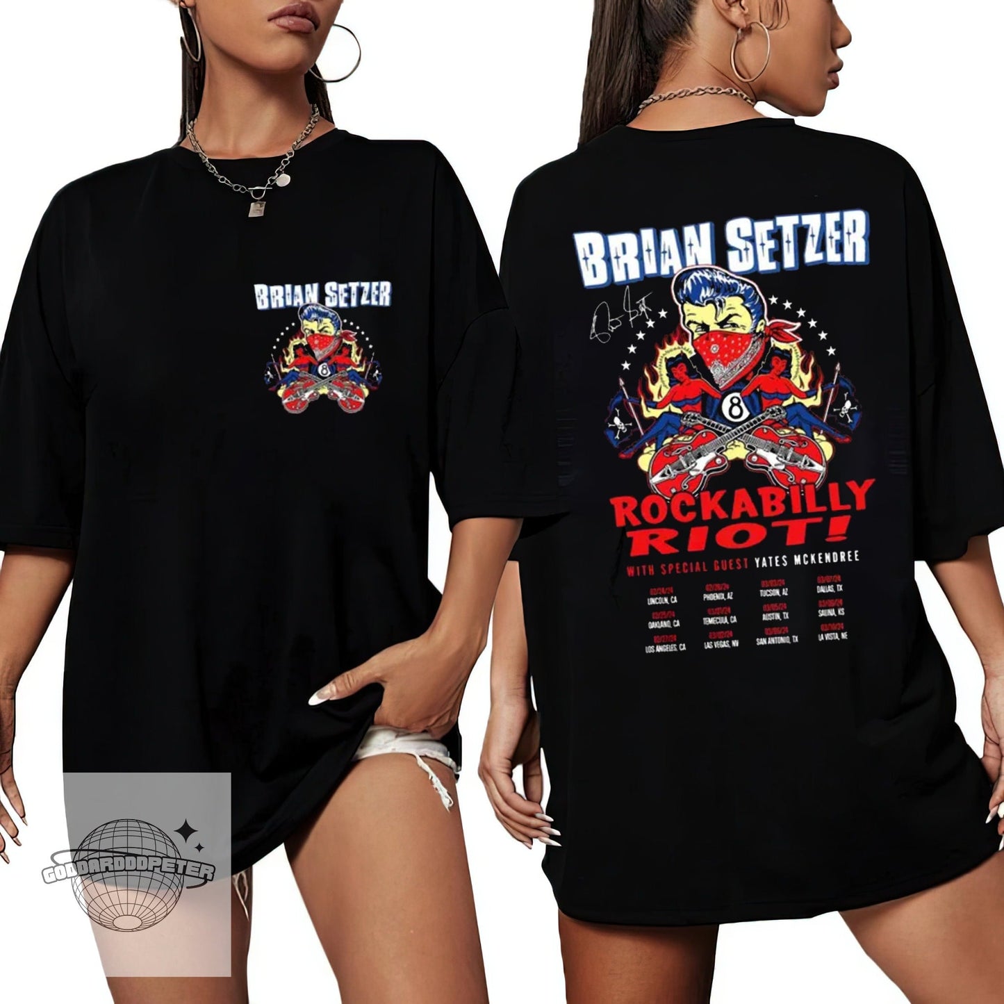 Brian Setzer Rockabilly Riot 2024 Tour Double-Sided Shirt