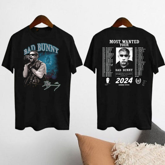 Bad Bunny Signature Shirt 2024 Most Wanted Tour Bad Bunny Double Sided T-Shirt