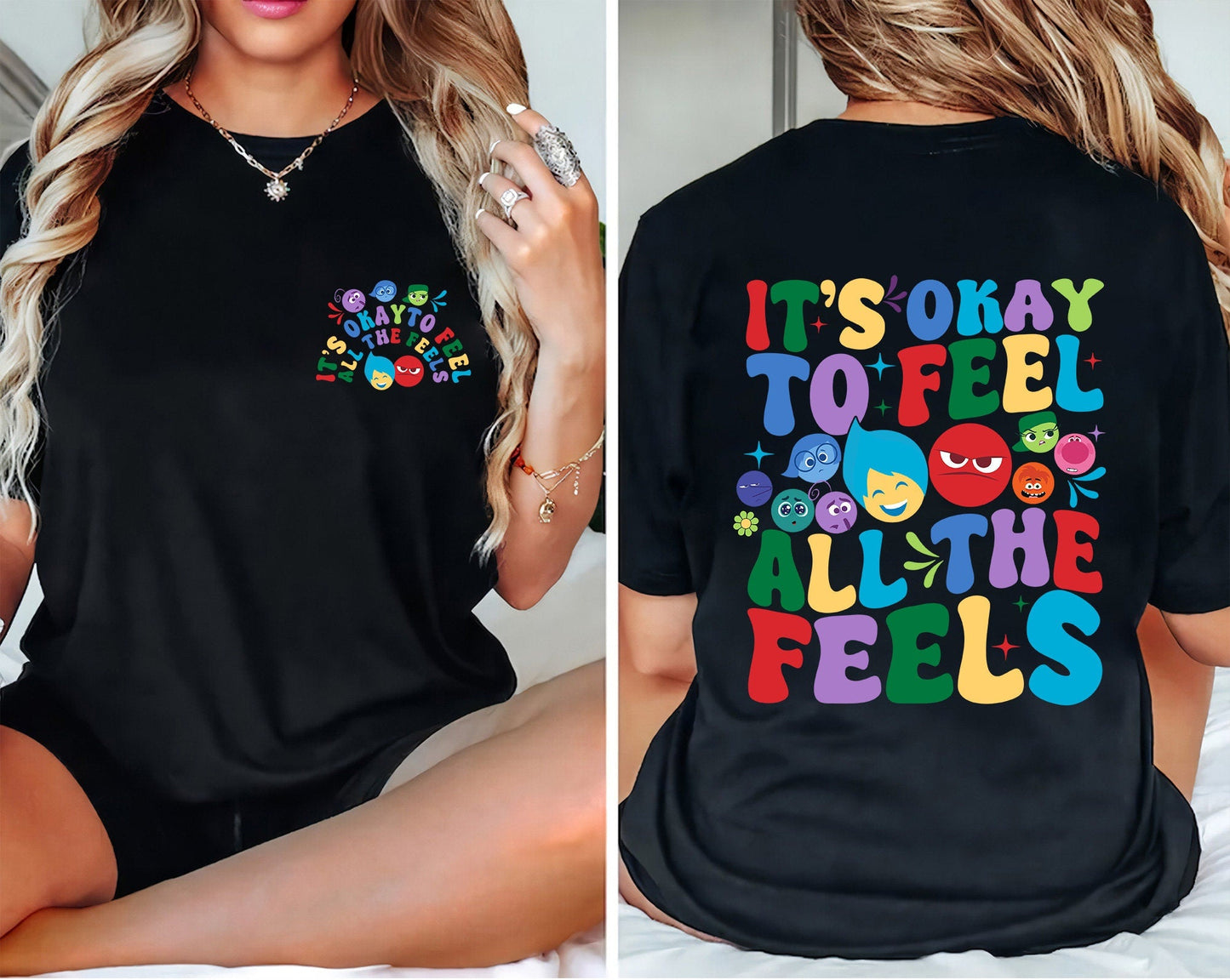 2 Sides It's Okay To Feel All The Feels Double Sided Shirt, Cartoon Emotions Friends