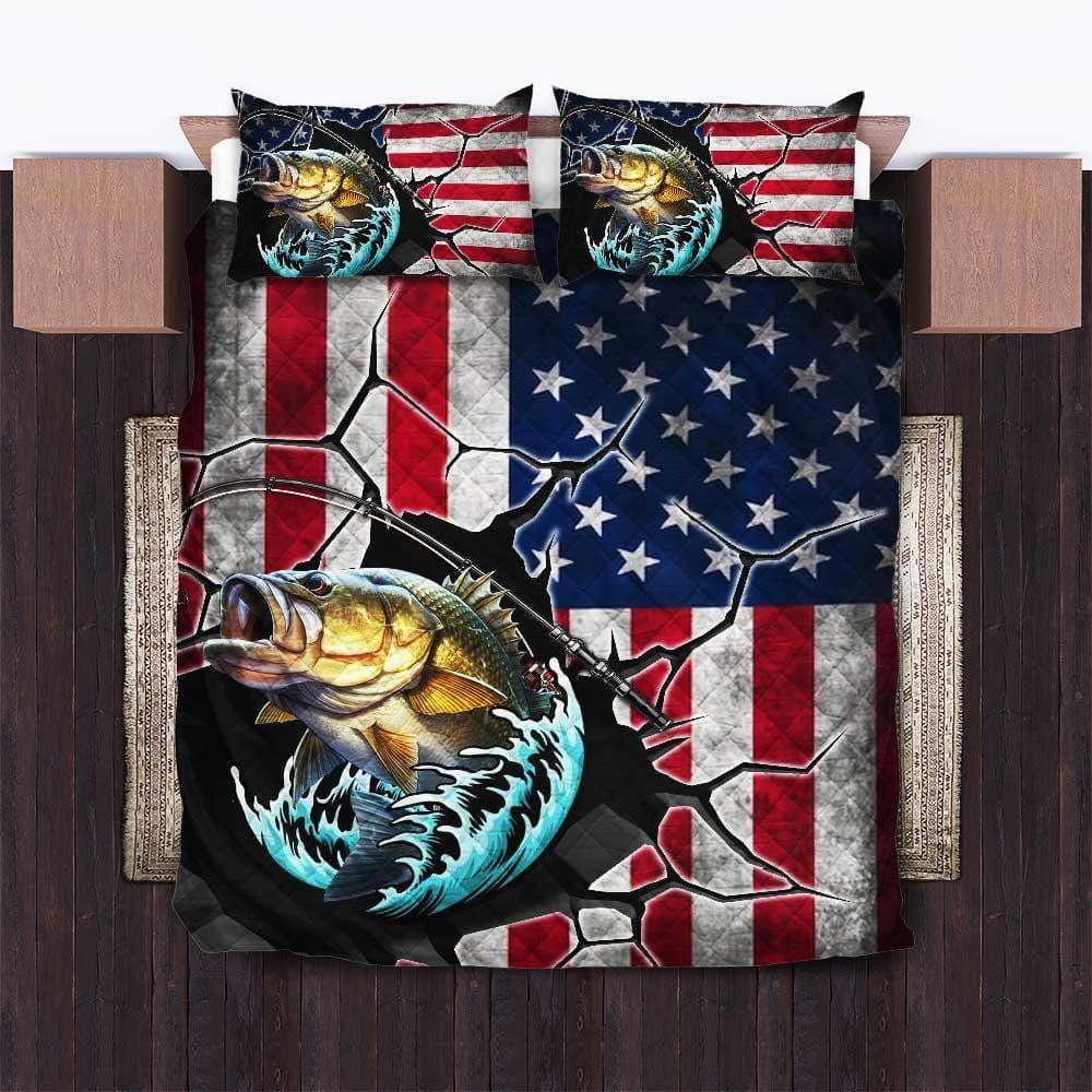 Blanket Personalized: Custom-made Comforter And Quilt Bedding Set, 3pcs, U.s/ca Flag Fishing Design