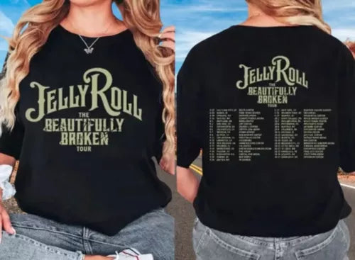 Jelly Roll Tour Shirt 2024 Concert Music T-Shirt Beautifully Fans