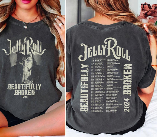 Color Jelly Roll The Beautifully Broken Tour 2024 2 side Shirt, Jelly Roll 2024 Concert Shirt