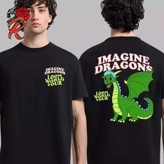 Imagine Dragons Loom World Tour 2024 Cartoon Unisex Black T-Shirt