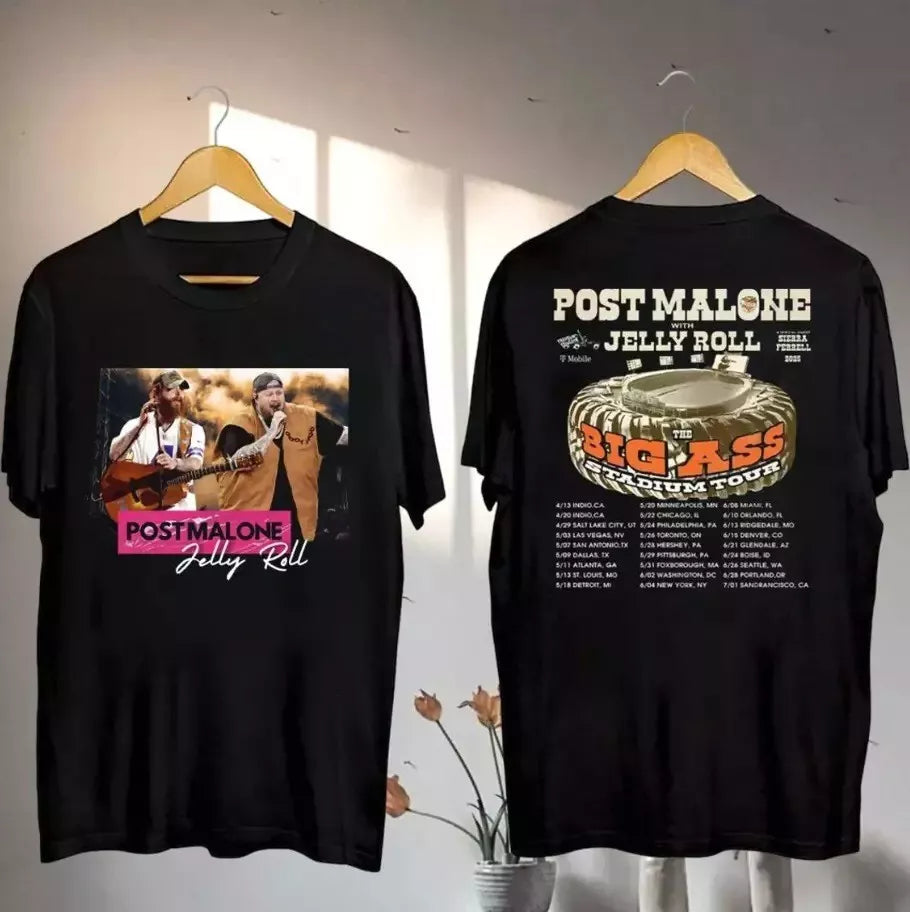Post Malone vs Jelly Roll Tour 2025 All Size Unisex T-Shirt Gift for Fans N06103