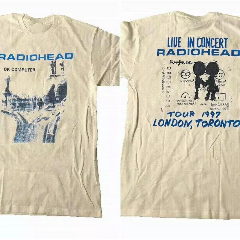 Radiohead Ok Computer Albums 90s graphic Sand T shirt