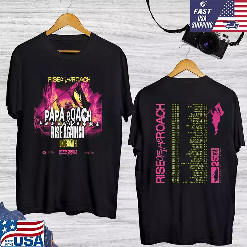 Papa Roach Rise Of The Roach Tour 2025 Double Sided T Shirt