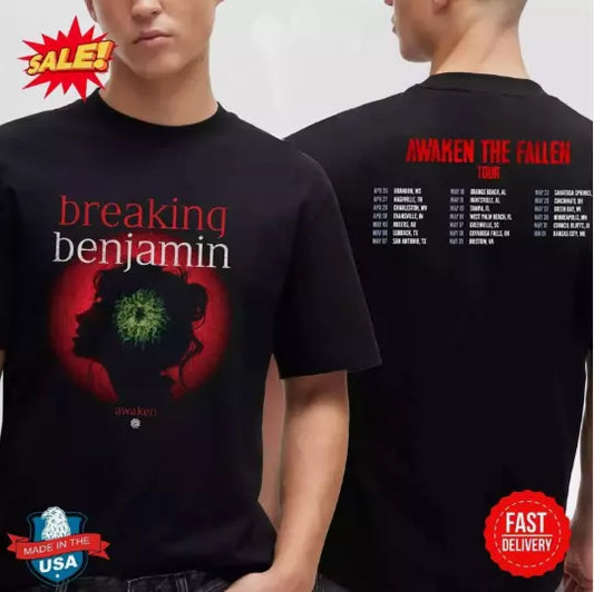 Breaking Benjamin Awaken The Fallen 2025 Tour Dates Two Sided T-Shirt
