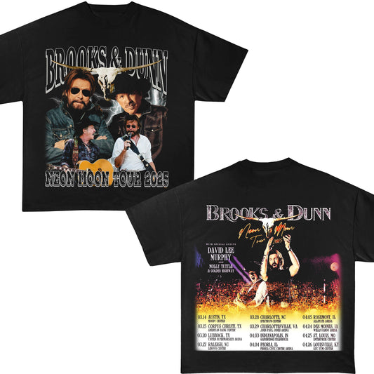 2025 Brooks and Dunn Neon Moon Tour Double Sided T-shirts, Brooks & Dunn Merch