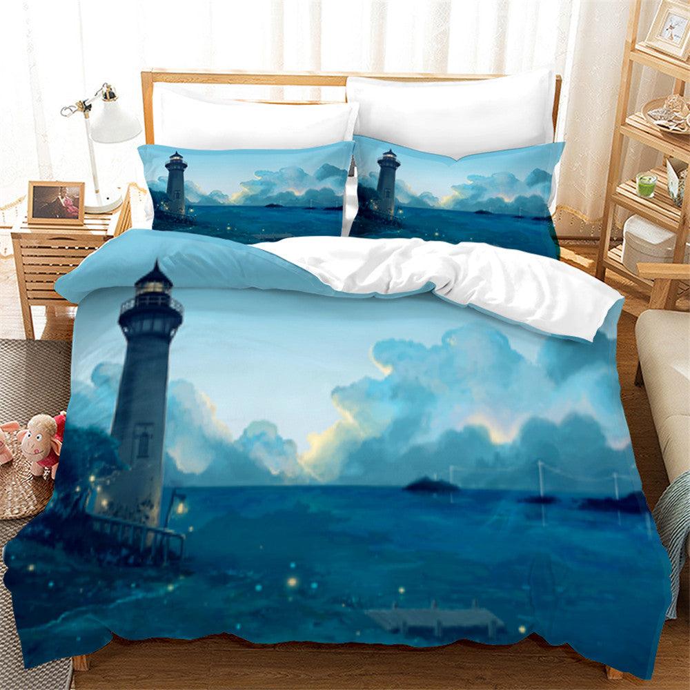 3D Blue Sky Sea Lighthouse Quilt Cover Set Bedding Set Duvet Cover Pillowcases 163