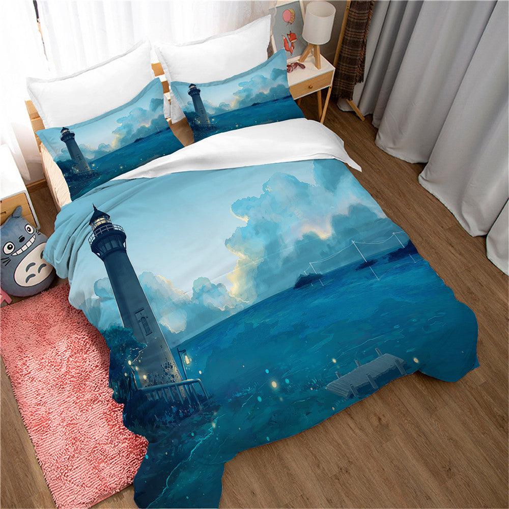 3D Blue Sky Sea Lighthouse Quilt Cover Set Bedding Set Duvet Cover Pillowcases 163