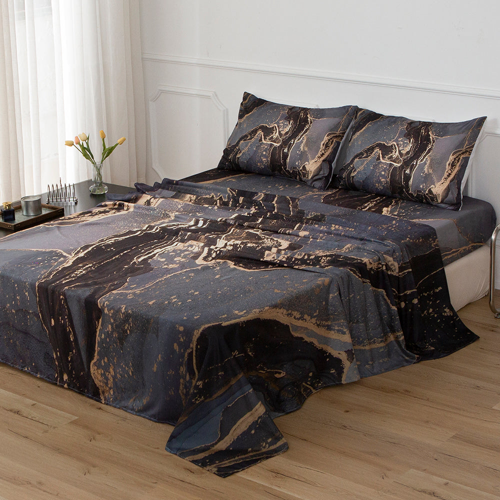 3D Black Golden Marble Quilt Cover Set Bedding Set Duvet Cover Pillowcases 708