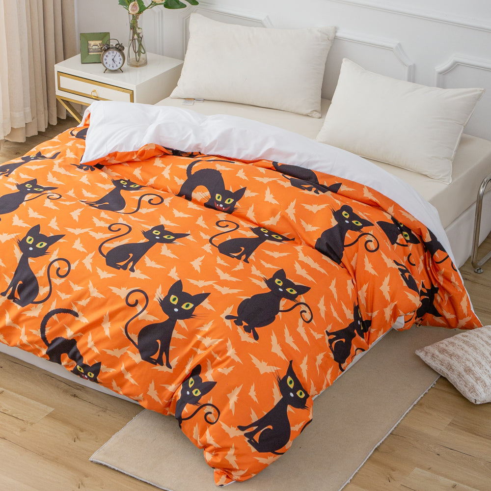 3D Black Cat Orange Pattern Quilt Cover Set Bedding Set Duvet Cover Pillowcases 719