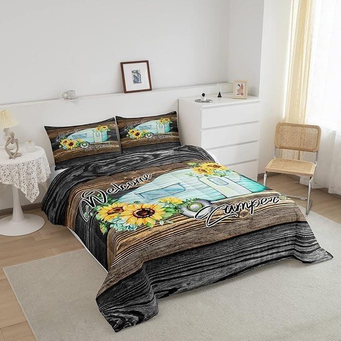 Personalized Rustic Farmhouse Sunflowers Print Set 3-Piece Duvet Cover Bedding Set