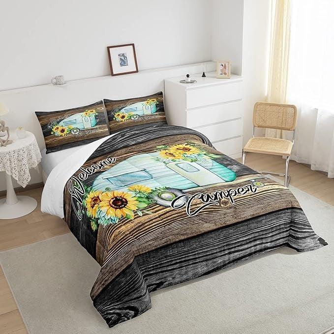 Personalized Rustic Farmhouse Sunflowers Print Set 3-Piece Duvet Cover Bedding Set