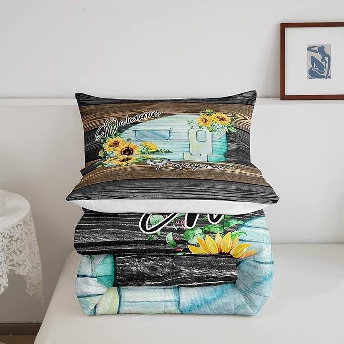 Personalized Rustic Farmhouse Sunflowers Print Set 3-Piece Duvet Cover Bedding Set