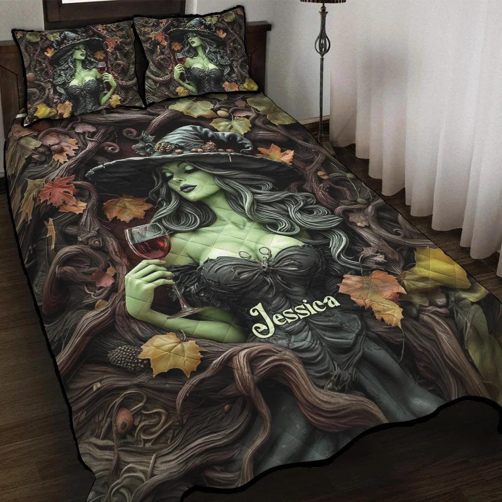 Beatiful Witch And Wine Personalized Witch Quilt Bedding Set