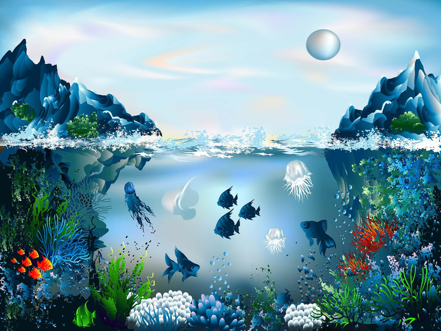 3D Blue Seabed Coral Fish Jellyfish Quilt Cover Set Bedding Set Pillowcases 75