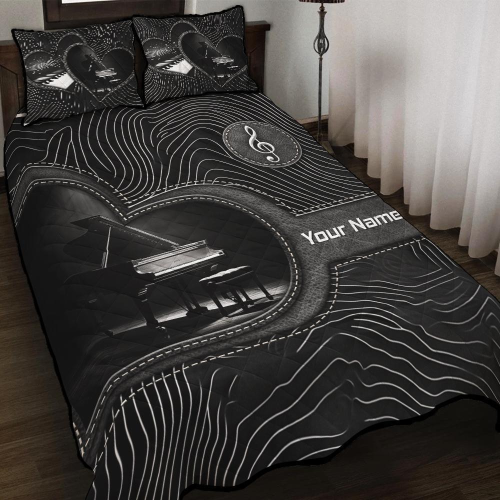 Custom Name Piano Quilt Bedding Set Unique 3pc Personalized Music Comfort