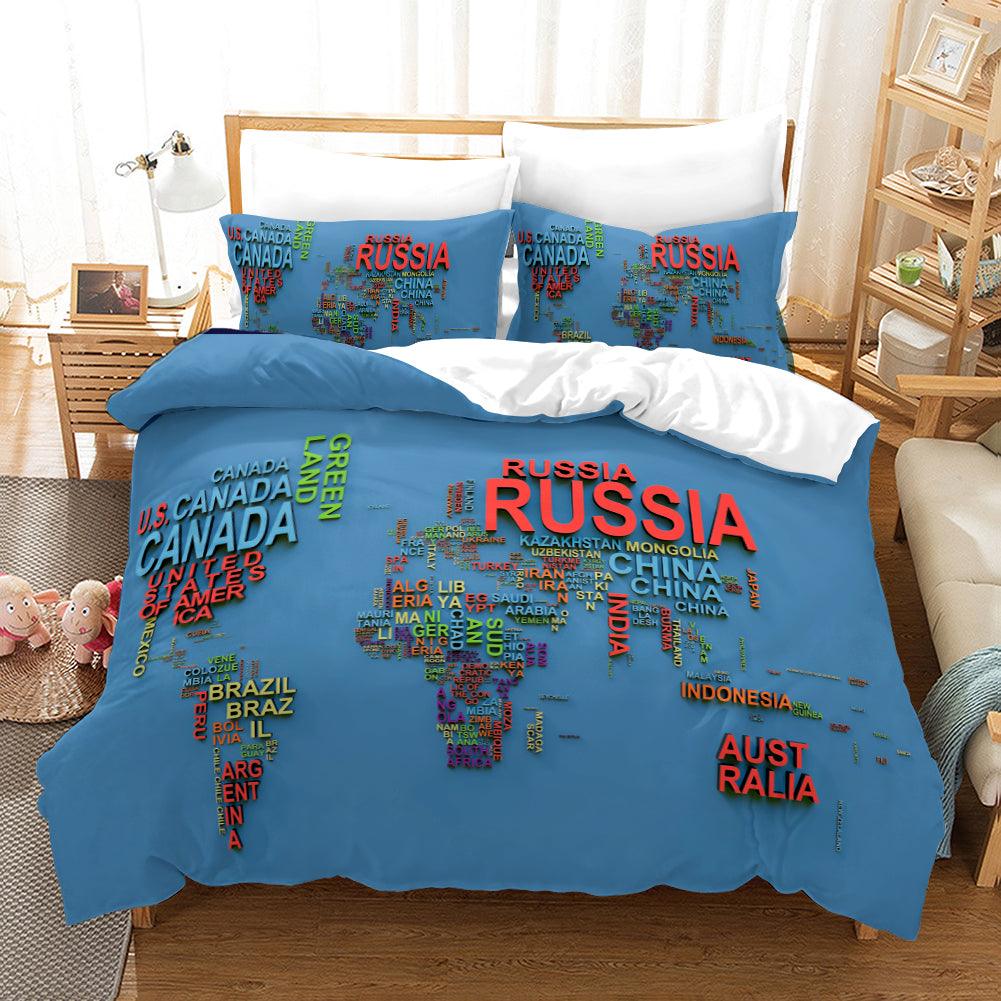 3D Blue Earth World Map Quilt Cover Set Bedding Set Pillowcases 42