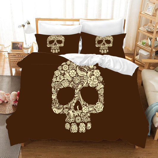3D Brown Floral Skull Quilt Cover Set Bedding Set Pillowcases 82