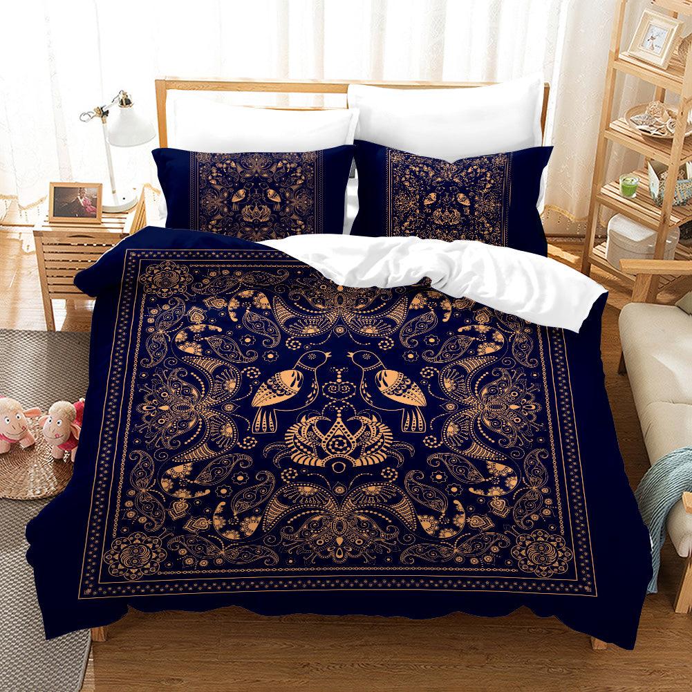 3D Black Golden Birds Floral Quilt Cover Set Bedding Set Duvet Cover Pillowcases SF08