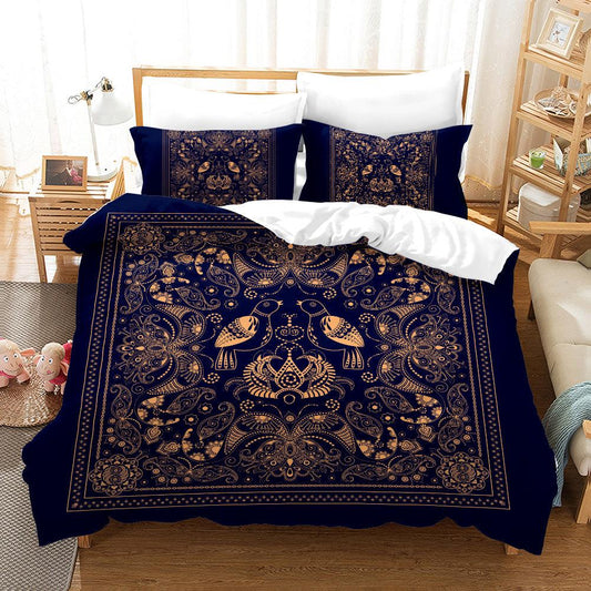 3D Black Golden Birds Floral Quilt Cover Set Bedding Set Duvet Cover Pillowcases SF08