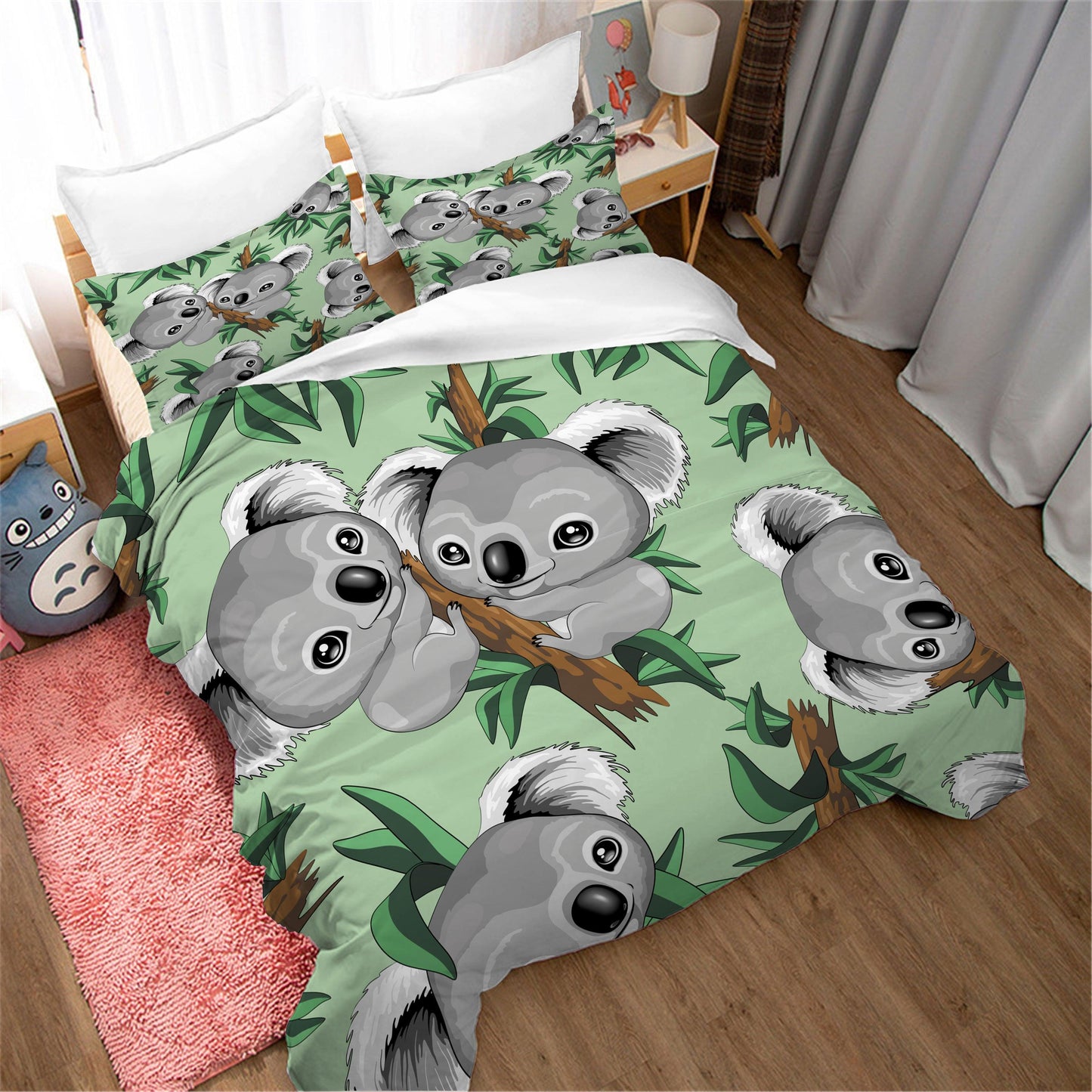 3D Cartoon Animal Koala Green Leaf Quilt Cover Set Bedding Set Duvet Cover Pillowcases 4
