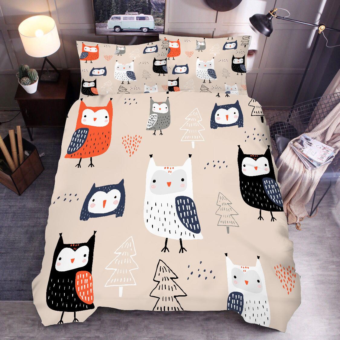 3D Cartoon Owl Pine Quilt Cover Set Bedding Set Duvet Cover Pillowcases SF75