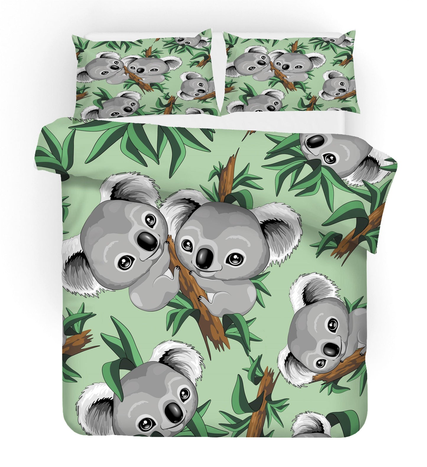3D Cartoon Animal Koala Green Leaf Quilt Cover Set Bedding Set Duvet Cover Pillowcases 4