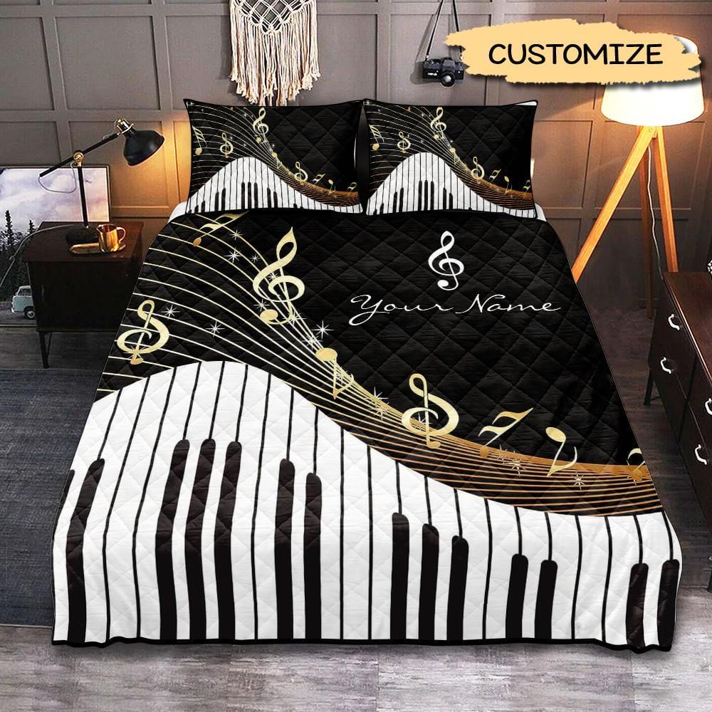 Christmas Gift For Family Members Personalized Piano-themed Quilt Bedding Set 3pcs