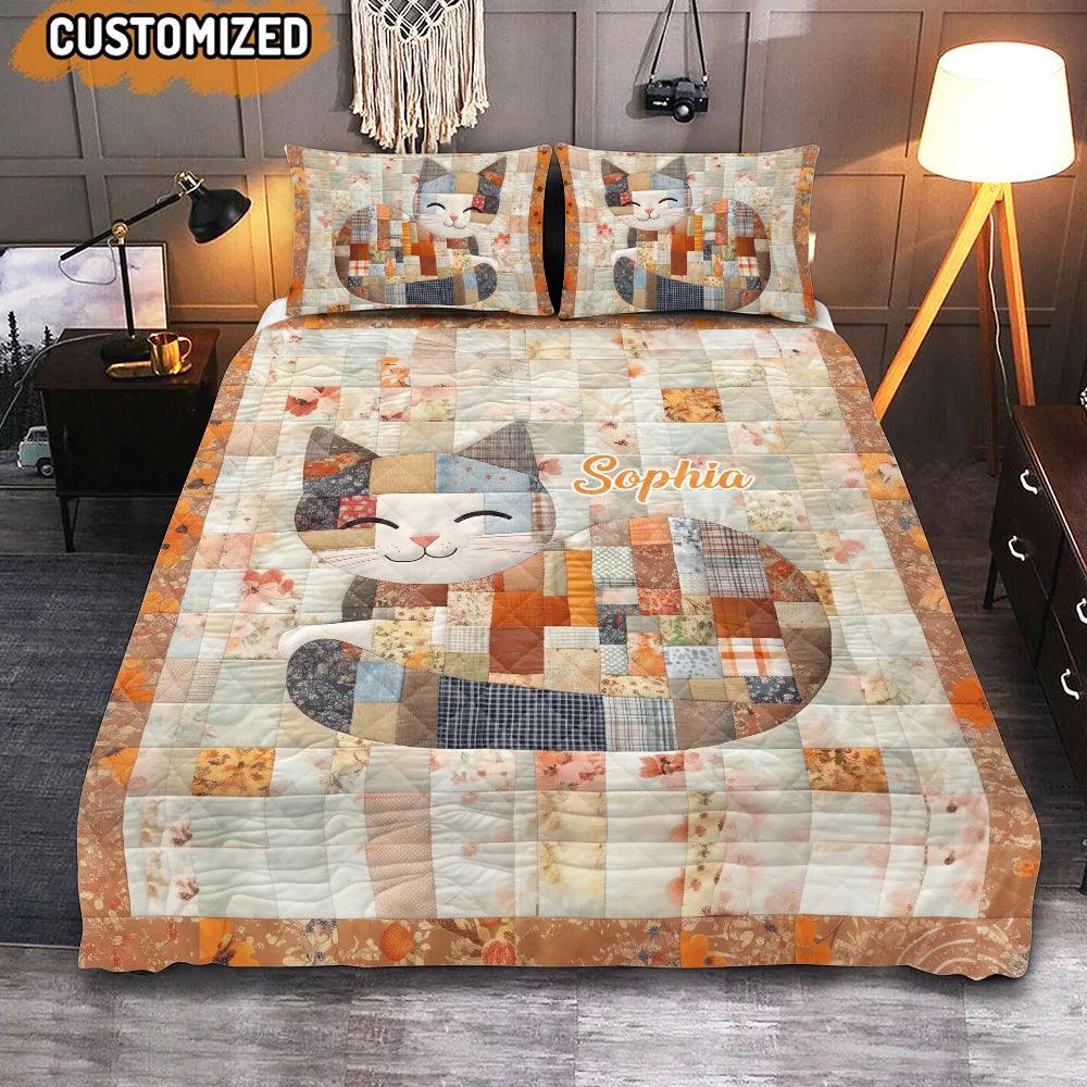 Cozy Cute Cat – Personalized Cat Quilt Bedding Set