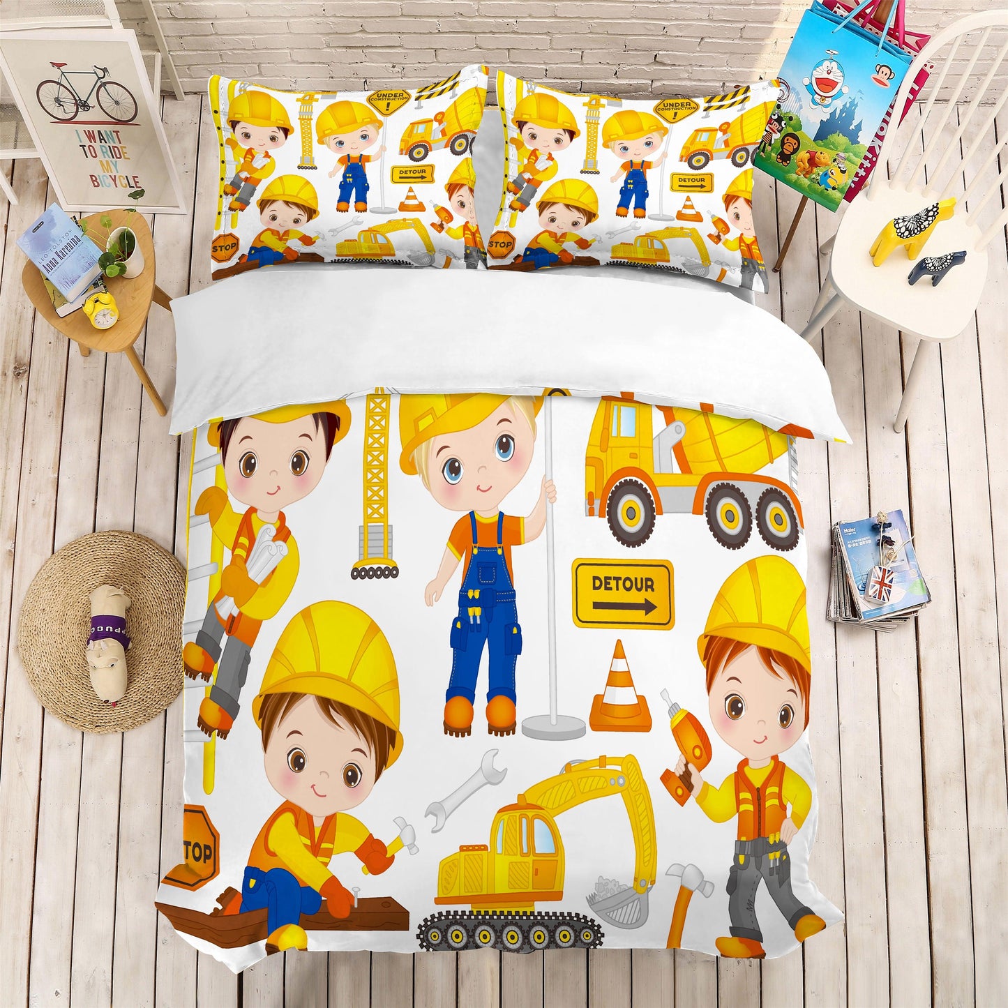 3D Cartoon Engineer Truck Quilt Cover Set Bedding Set Pillowcases 86