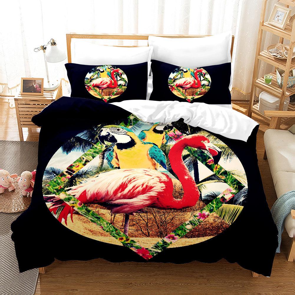 3D Black Flamingo Parrot Quilt Cover Set Bedding Set Pillowcases 143