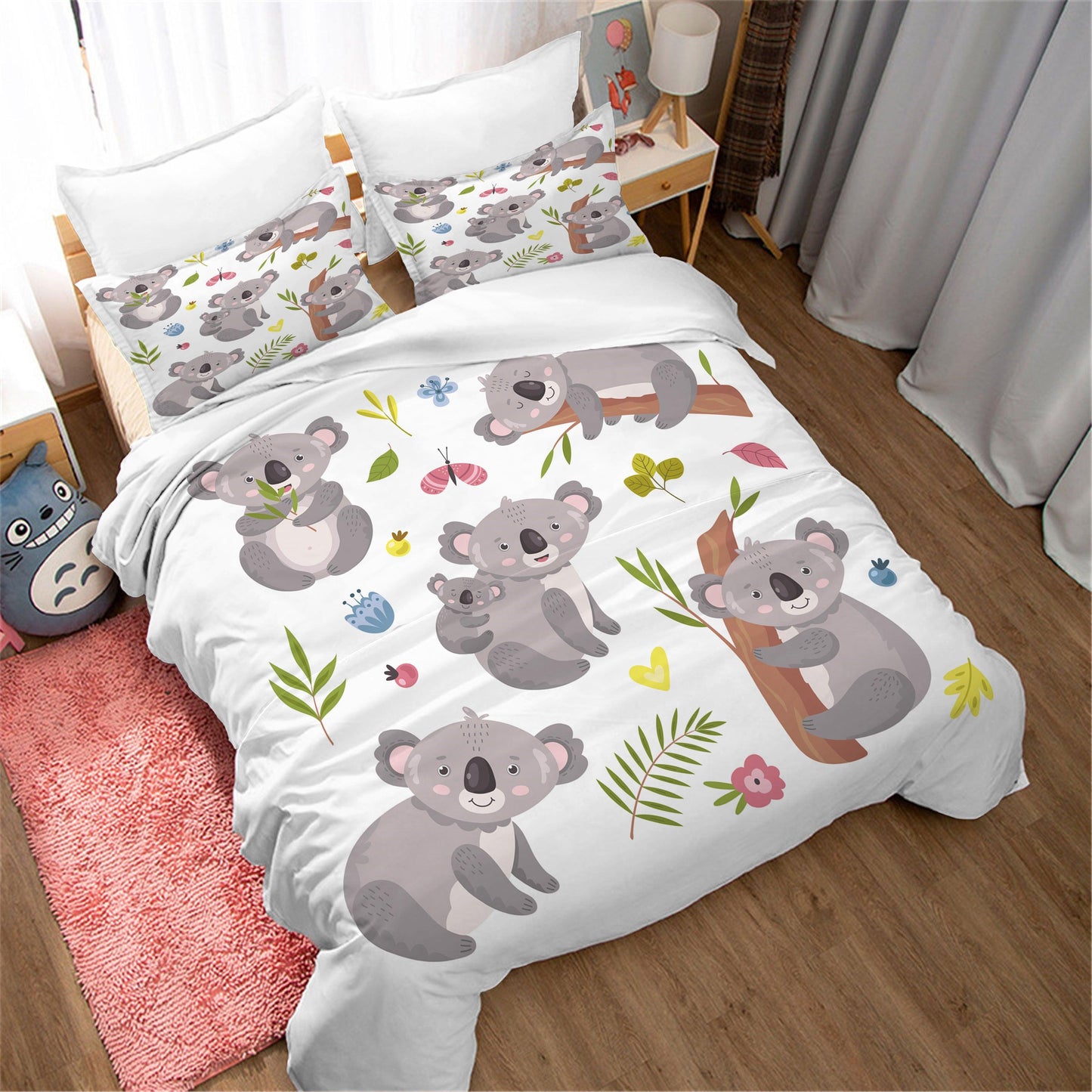 3D Cartoon Animal Koala Green Leaf Quilt Cover Set Bedding Set Duvet Cover Pillowcases 5