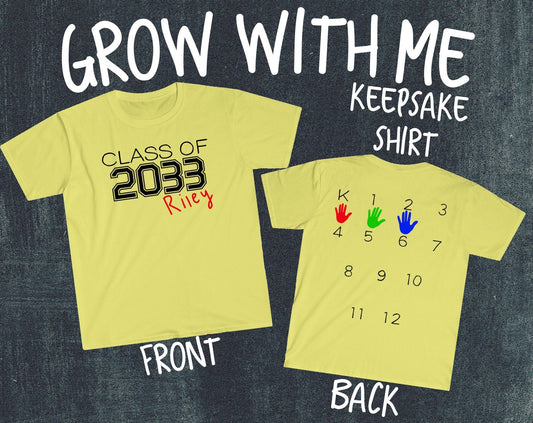 Class of 2033, Grow With Me, Pre-Kindergarten Graduation, Kindergarten, Handprint Tee, First Day of School T-shirt