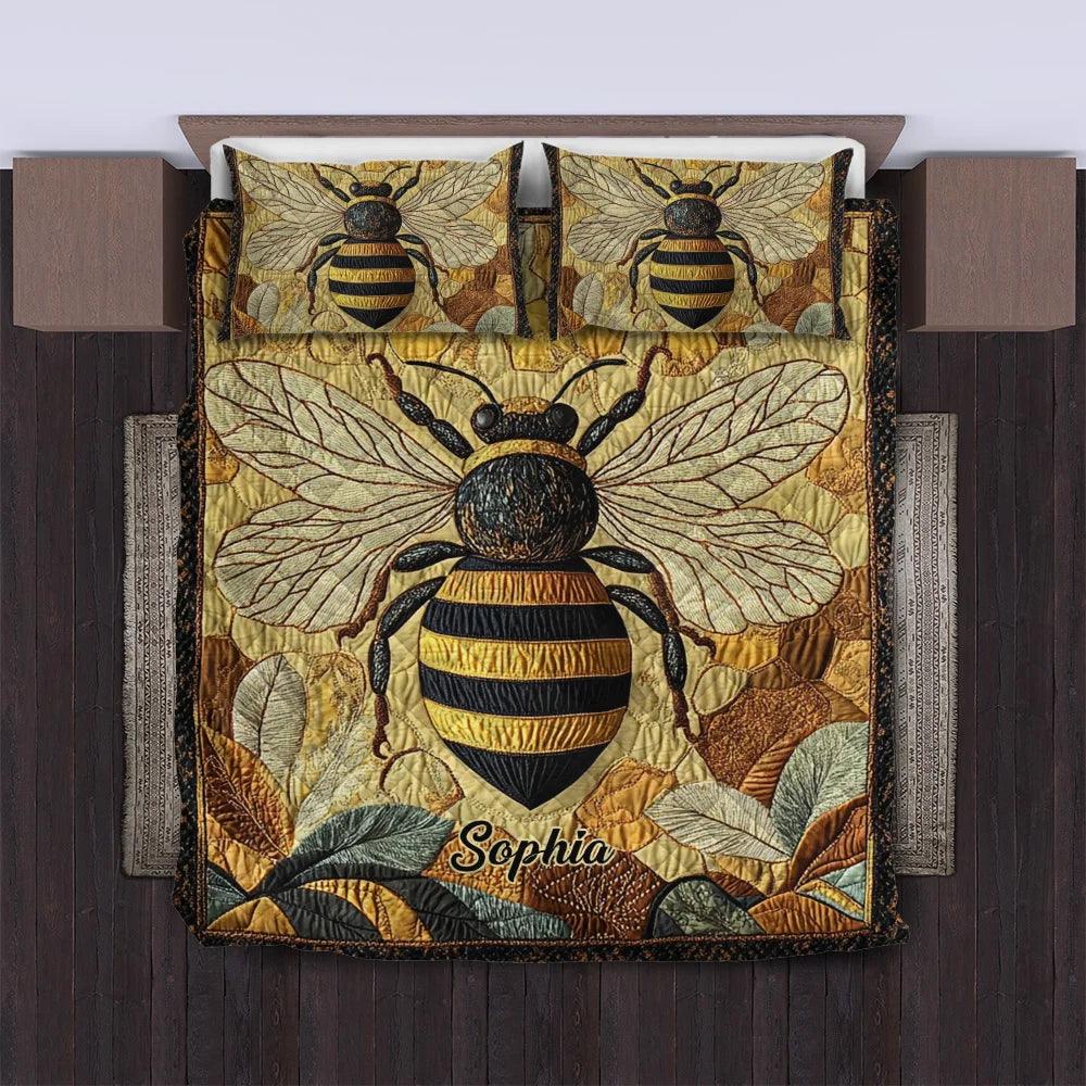 Golden Bee Honeycomb – Personalized Name Quilt Bedding Set For Beekeeper