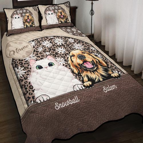 Daisy Pattern Dog Cat Personalized Quilt Bedding Set