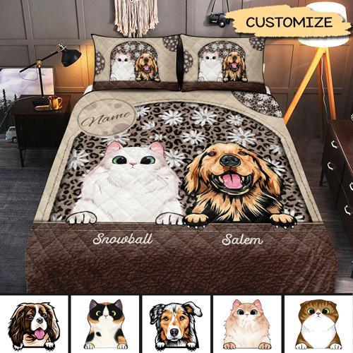 Daisy Pattern Dog Cat Personalized Quilt Bedding Set