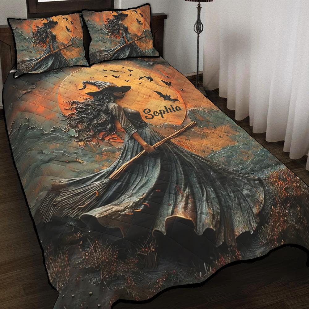 Beautiful Witch Personalized Name Witch Quilt Bedding Set, Perfect Gift For Halloween