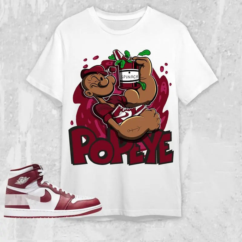 AJ 1 High White Team Red Unisex T-Shirt, The Sailor Man Sneaker Tees, Shirt To Match Sneaker color white