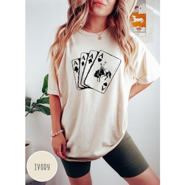 Ace Card Cowboy Tshirt,Playing Card Shirt,Poker Card Games Shirt,Country Girl Shirt,Western Shirt,Country Shirt