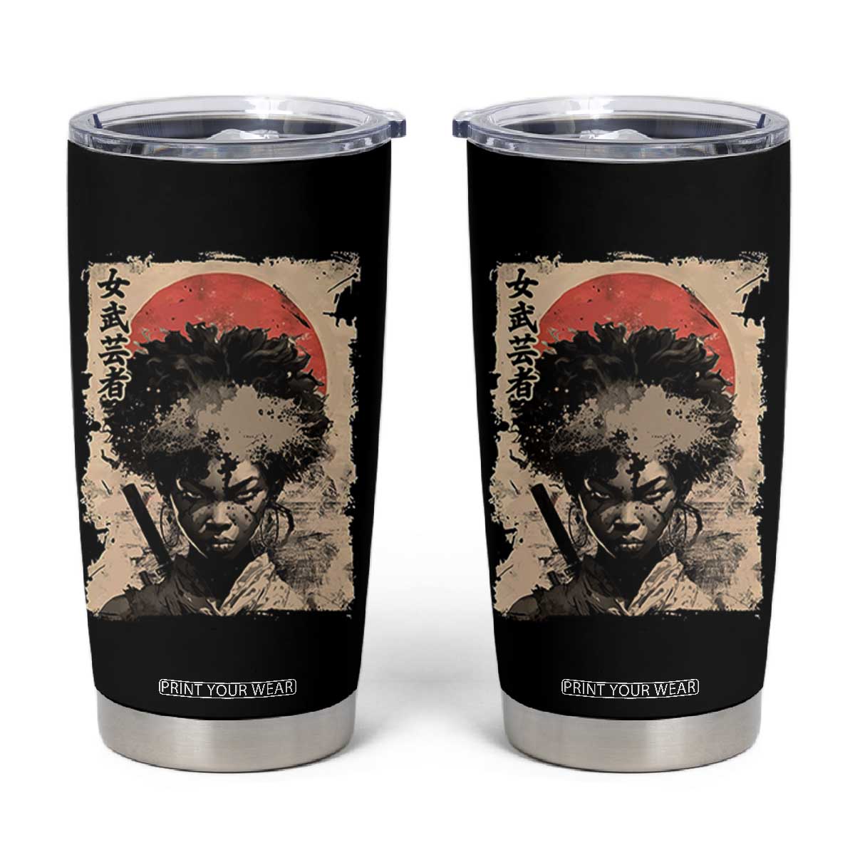 African American Female Samurai Warrior Tumbler Cup Japanese Art Black Onna Bugeisha TS11