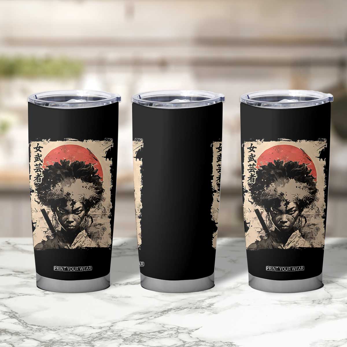 African American Female Samurai Warrior Tumbler Cup Japanese Art Black Onna Bugeisha TS11