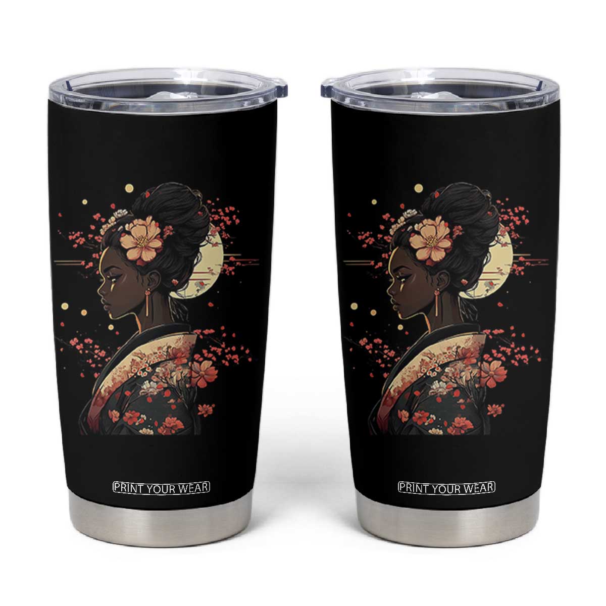 African American Geisha Kimono Blasian Japanese Sakura Tumbler Cup TS11