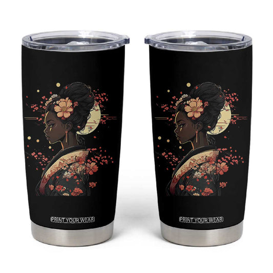 African American Geisha Kimono Blasian Japanese Sakura Tumbler Cup TS11