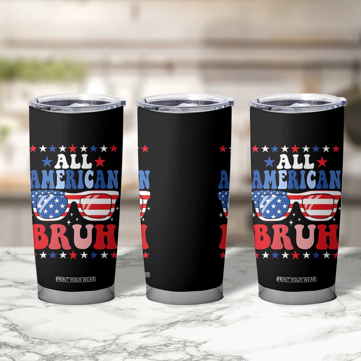All American Bruh Patriotic 4th Of July Tumbler Cup USA Flag Sunglasses Teens Kids TS10