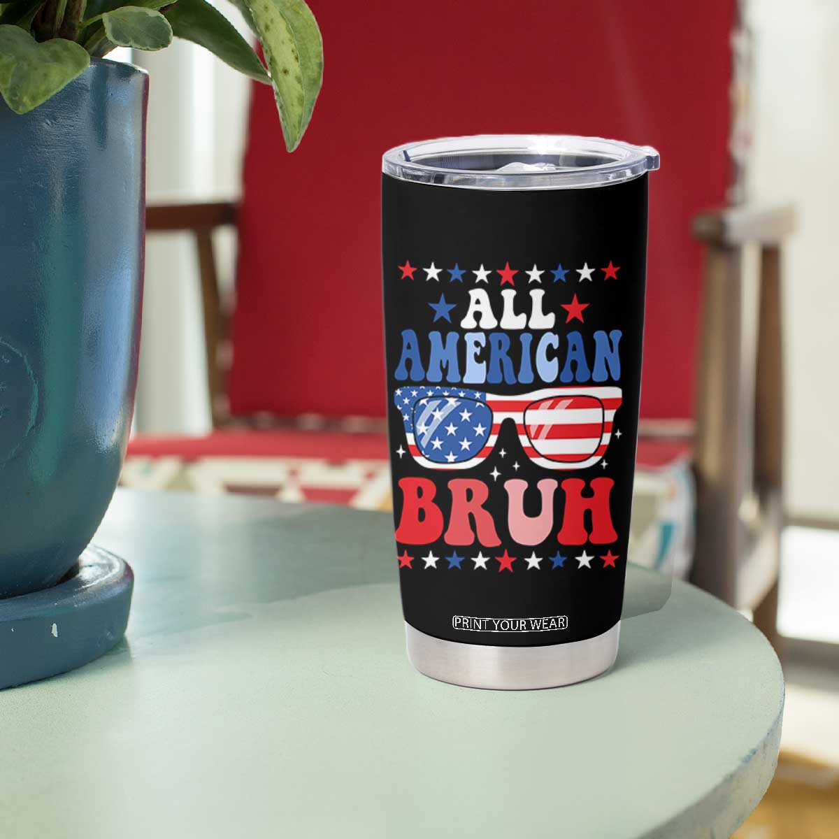 All American Bruh Patriotic 4th Of July Tumbler Cup USA Flag Sunglasses Teens Kids TS10
