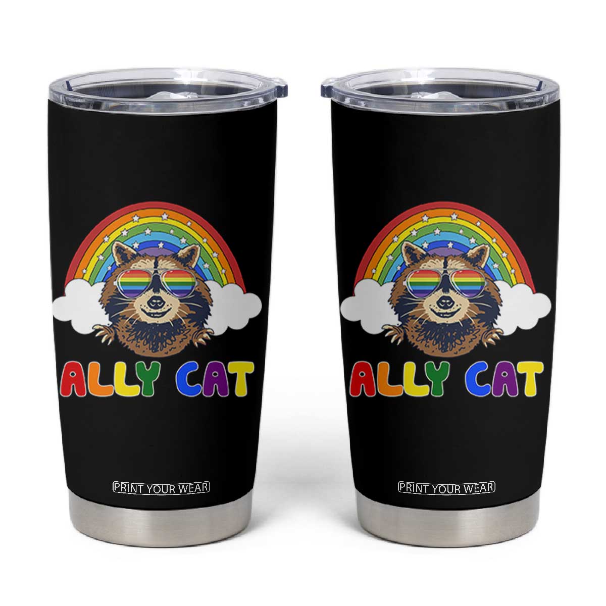 Ally Street Cat Rainbow Raccoon Tumbler Cup Funny LGBTQ+ Pride Support TS02