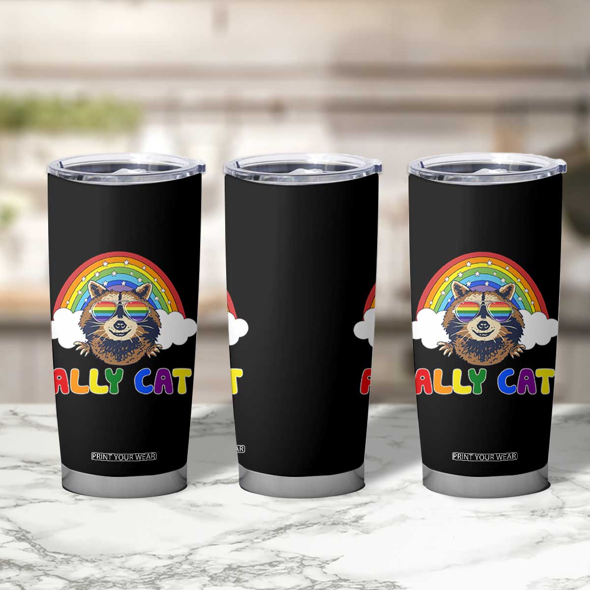 Ally Street Cat Rainbow Raccoon Tumbler Cup Funny LGBTQ+ Pride Support TS02