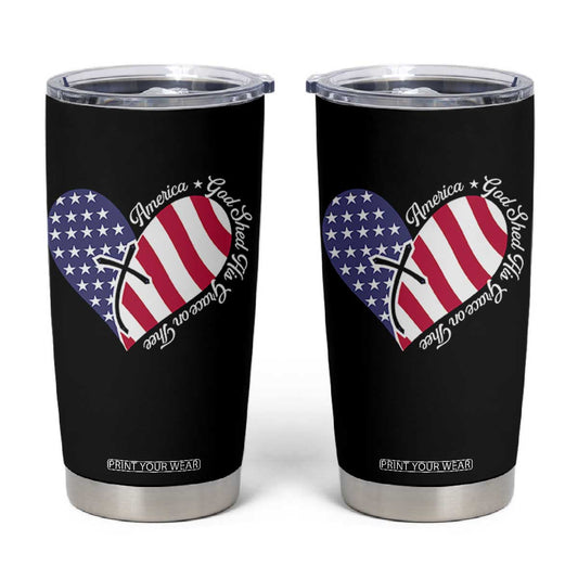 America God Shed His Grace on Thee 4th of July Tumbler Cup Patriotic American Flag Cross TS10